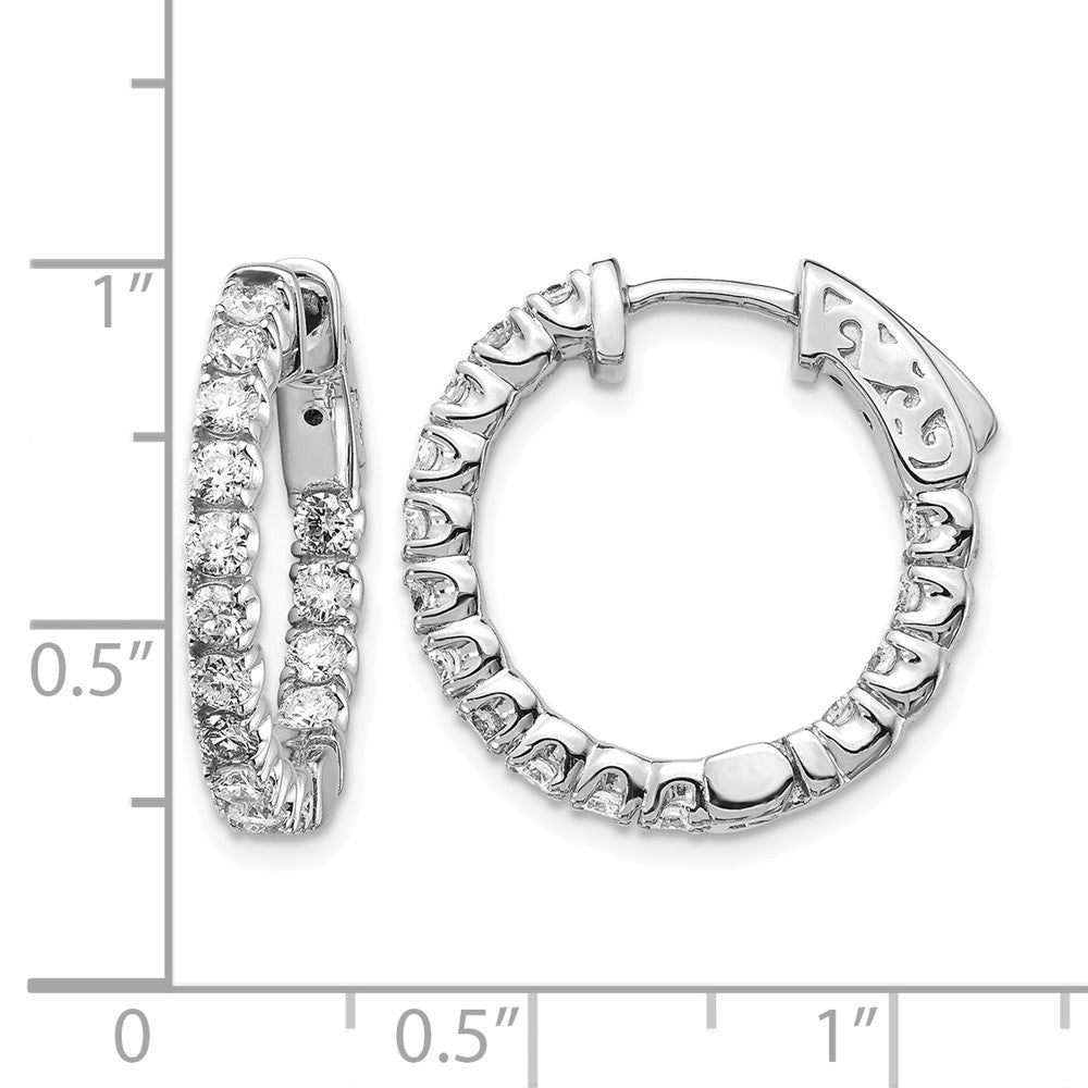 14k White Gold Diamond Round Hoop w/Safety Clasp Earrings