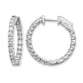 14k White Gold Diamond Round Hoop w/Safety Clasp Earrings