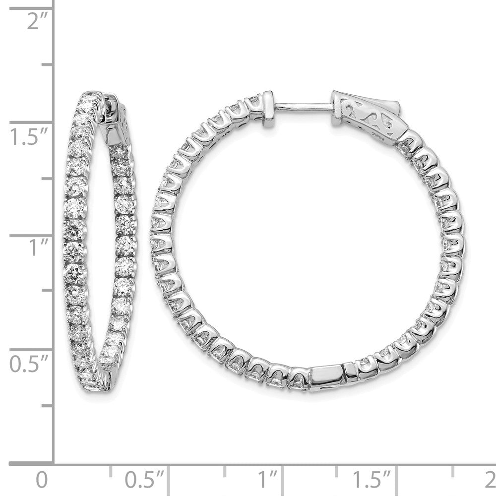 14k White Gold Diamond Round Hoop w/Safety Clasp Earrings