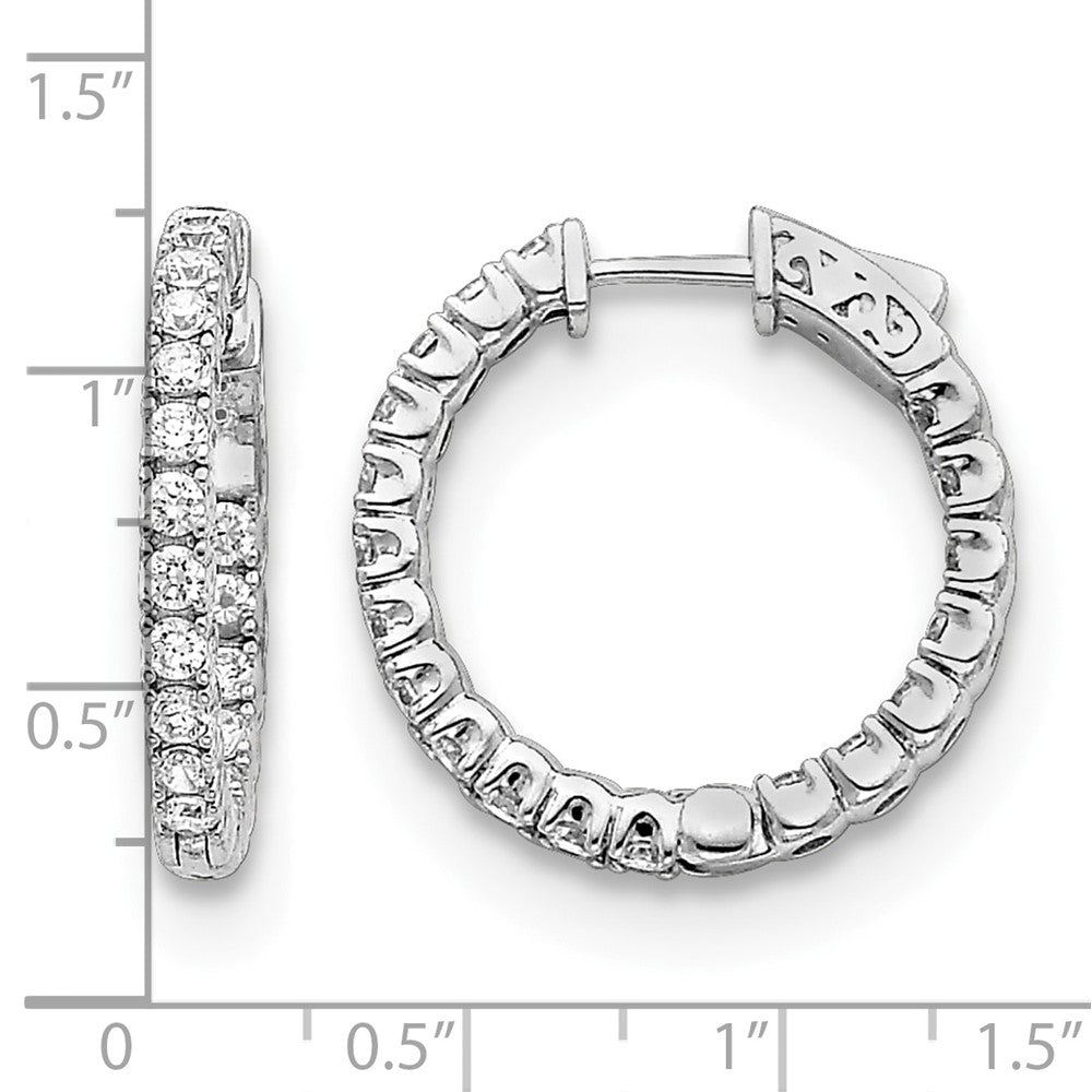 14k White Gold Diamond Round Hoop w/Safety Clasp Earrings