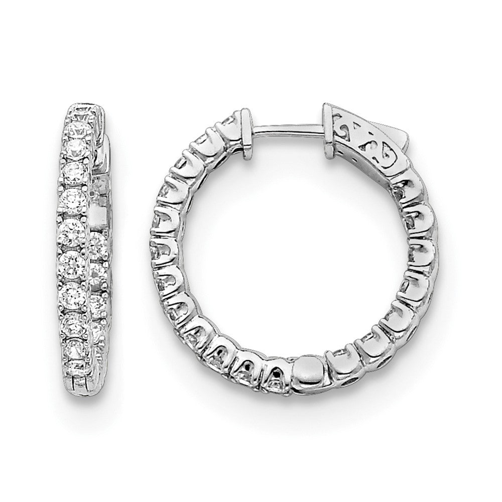 14k White Gold Diamond Round Hoop w/Safety Clasp Earrings