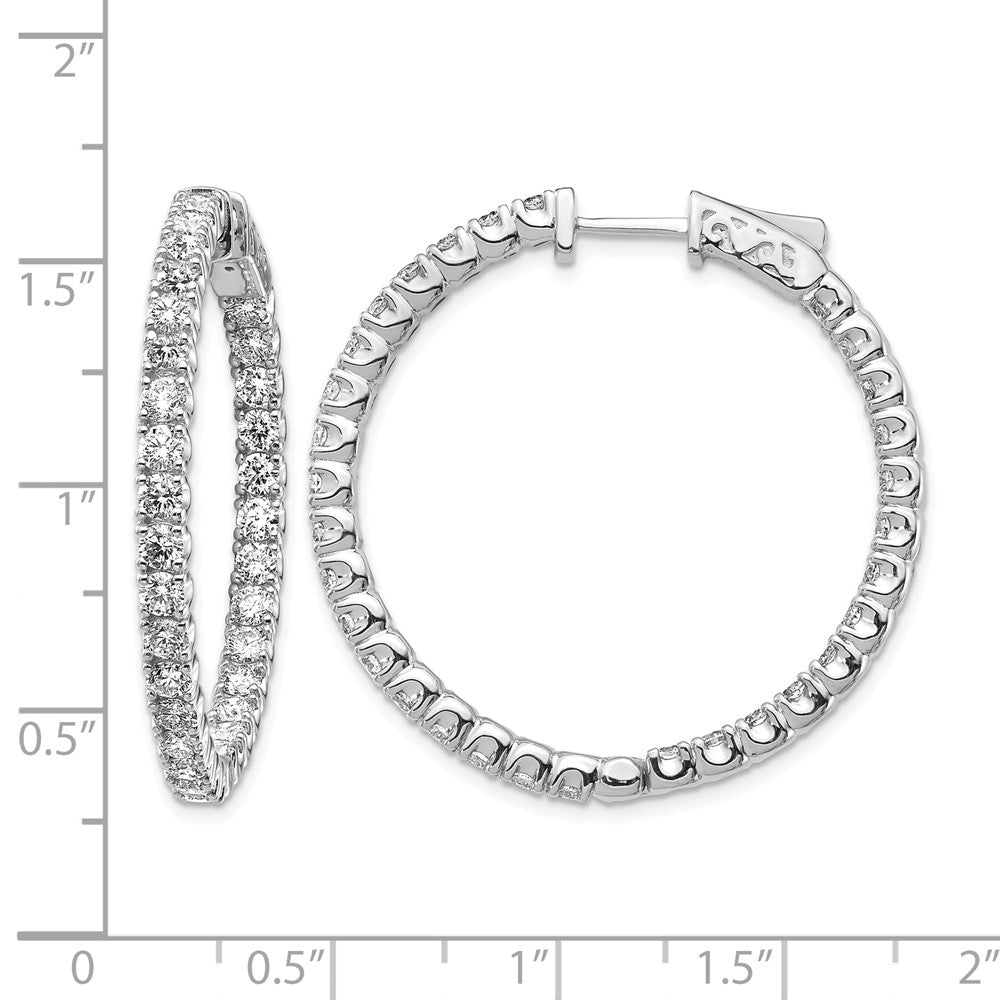 14k White Gold Diamond Round Hoop w/Safety Clasp Earrings
