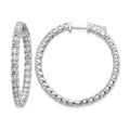 14k White Gold Diamond Round Hoop w/Safety Clasp Earrings
