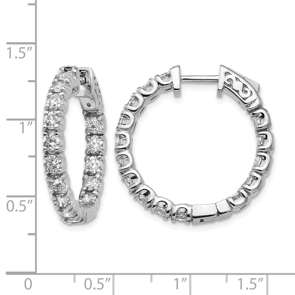 14k White Gold Diamond Round Hoop w/Safety Clasp Earrings