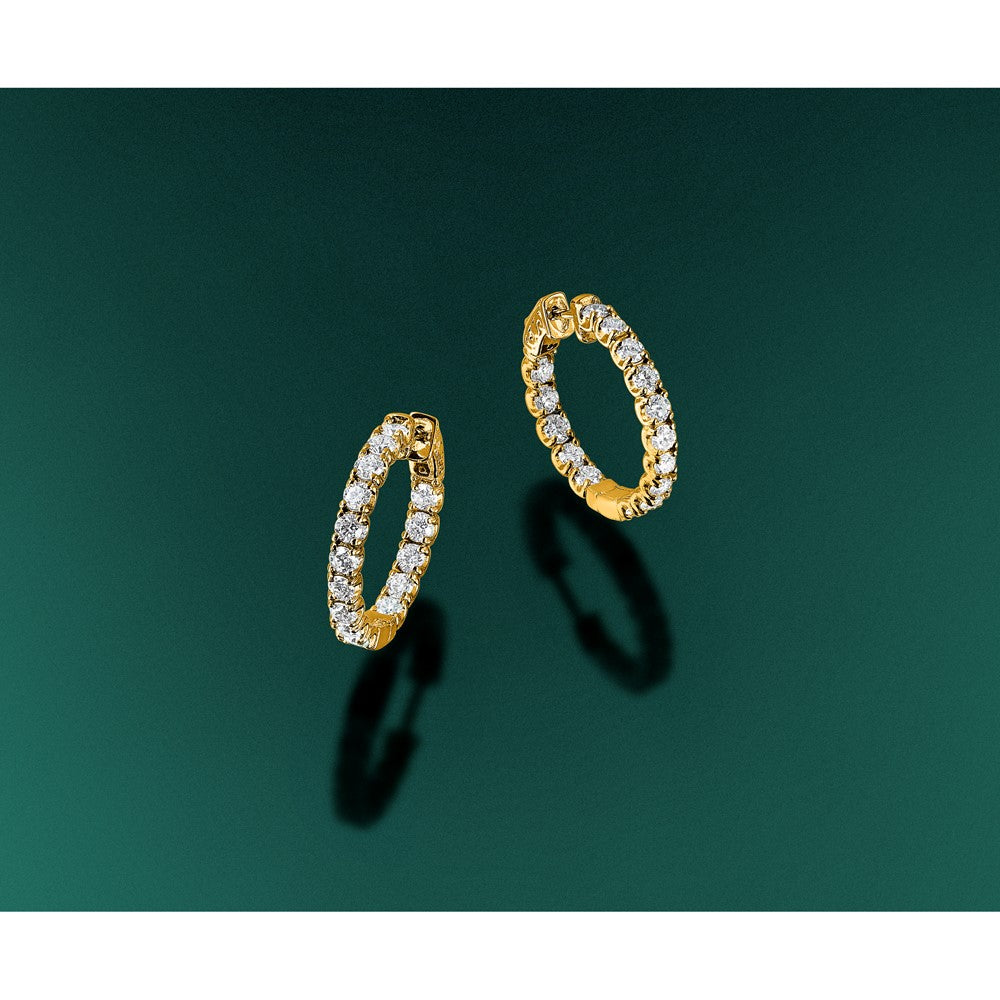 14k Diamond Round Hoop w/Safety Clasp Earrings