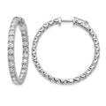 14k White Gold Diamond Round Hoop w/Safety Clasp Earrings