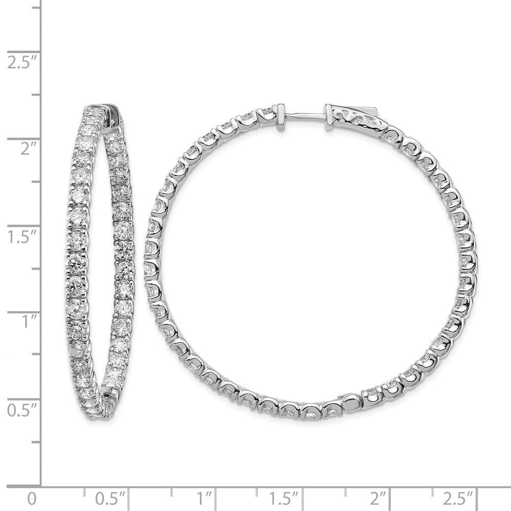 14k White Gold Diamond Round Hoop w/Safety Clasp Earrings