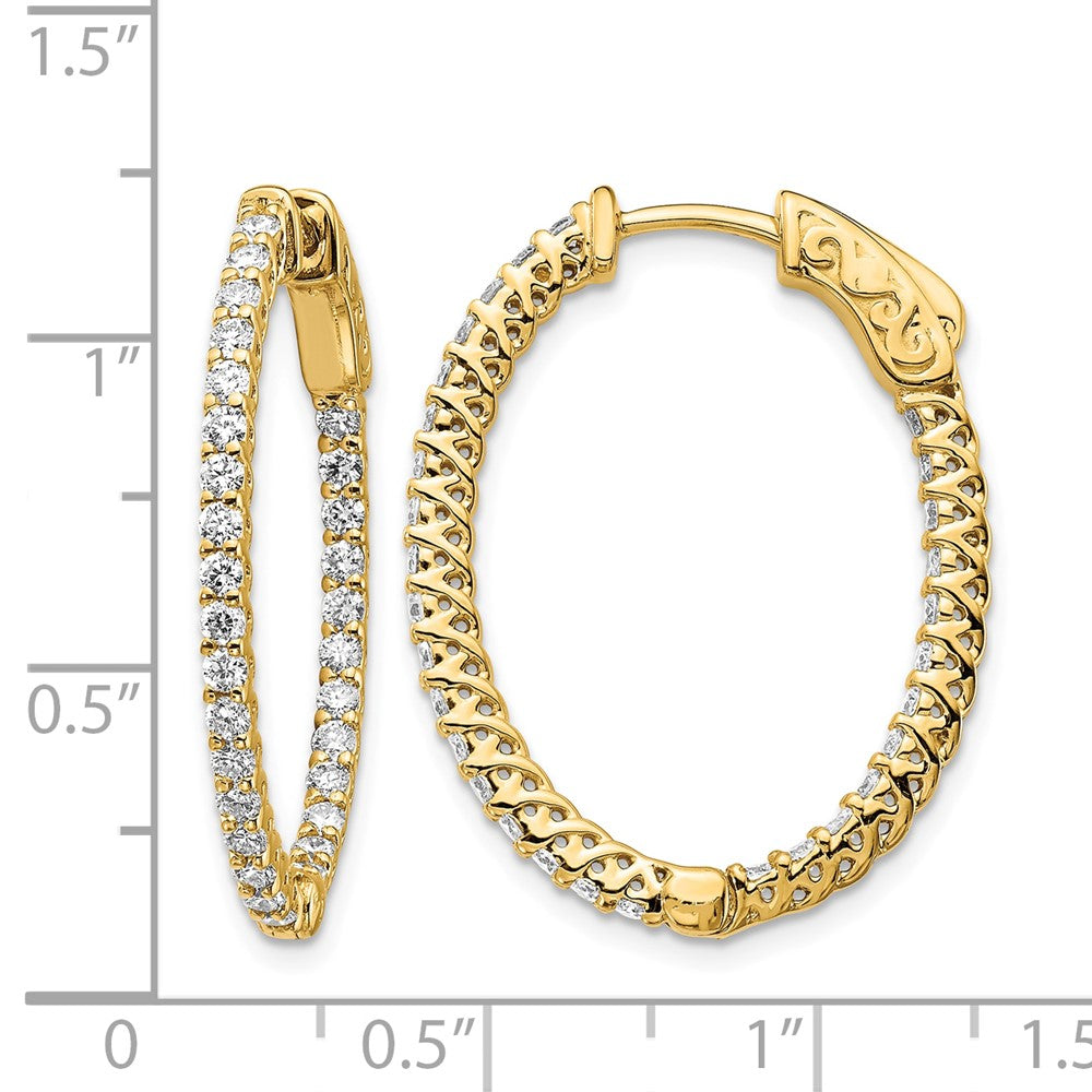 14k Diamond Oval Hoop w/Safety Clasp Earrings
