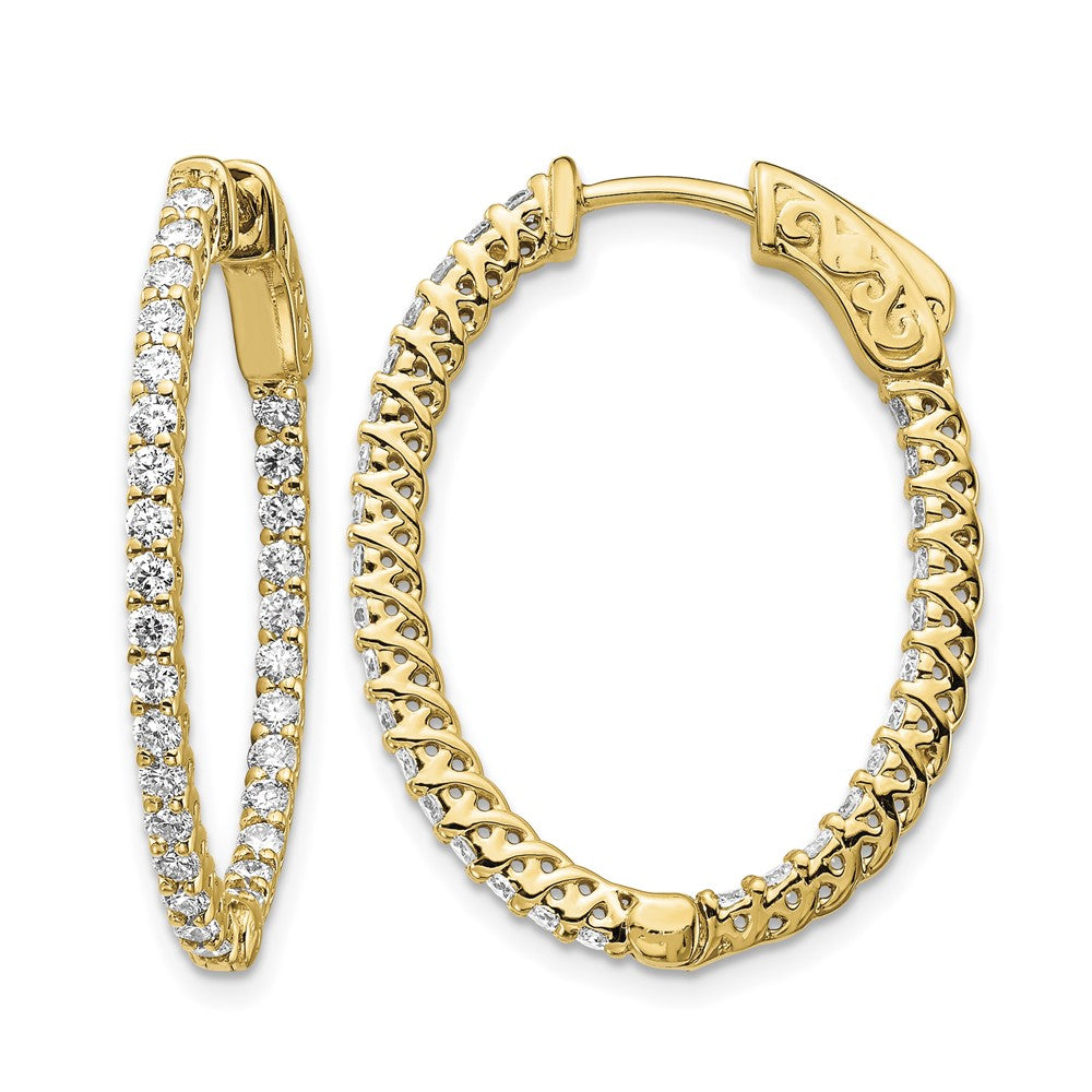 14k Diamond Oval Hoop w/Safety Clasp Earrings