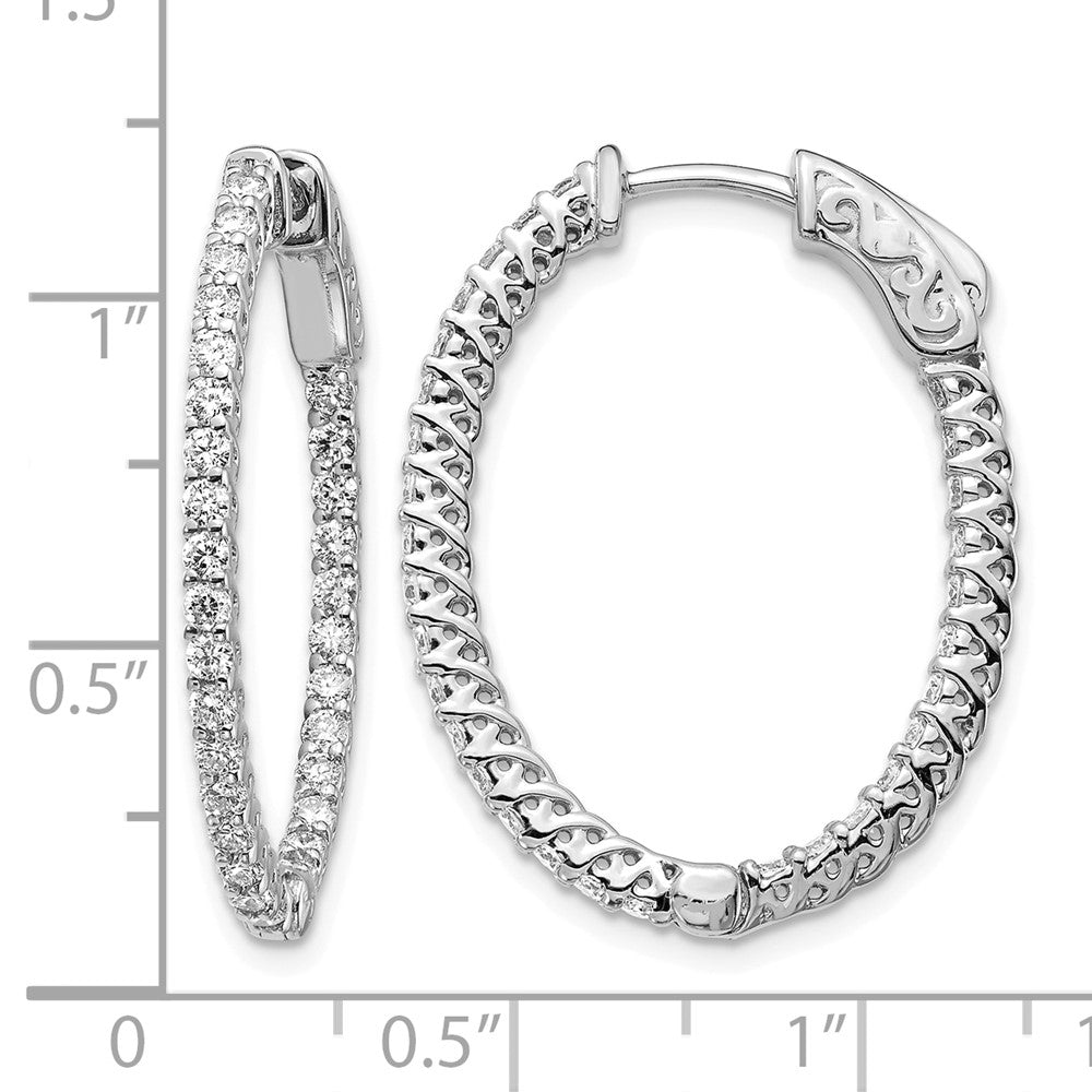 14k White Gold Diamond Oval Hoop w/Safety Clasp Earrings