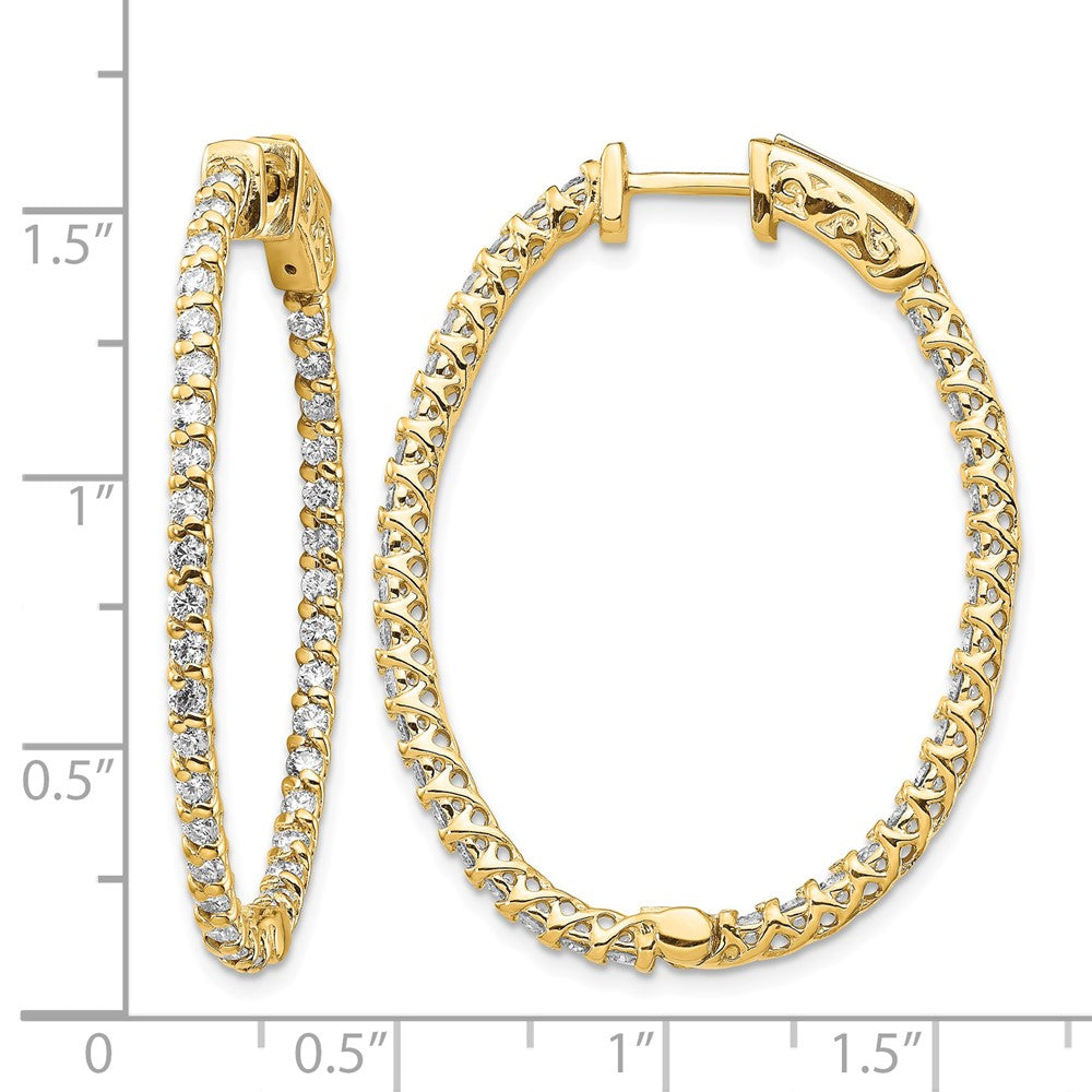 14k Diamond Oval Hoop w/Safety Clasp Earrings