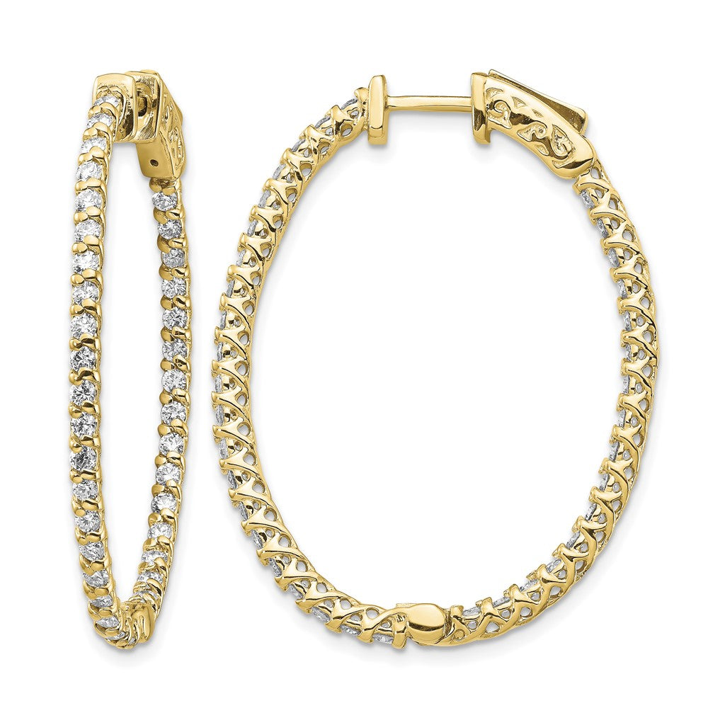 14k Diamond Oval Hoop w/Safety Clasp Earrings