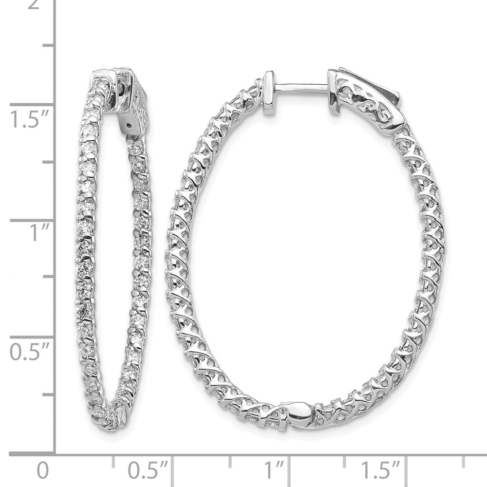 14k White Gold Diamond Oval Hoop w/Safety Clasp Earrings