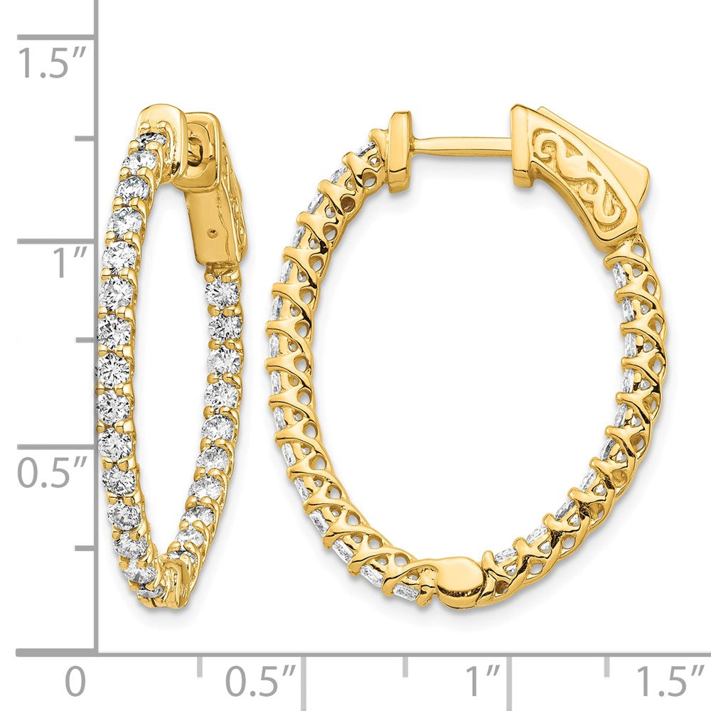 14k Diamond Oval Hoop w/Safety Clasp Earrings