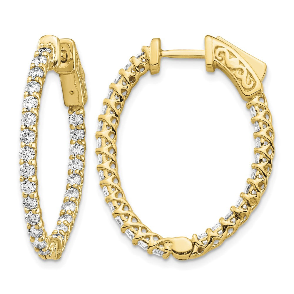 14k Diamond Oval Hoop w/Safety Clasp Earrings