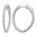 14k White Gold Diamond Oval Hoop w/Safety Clasp Earrings