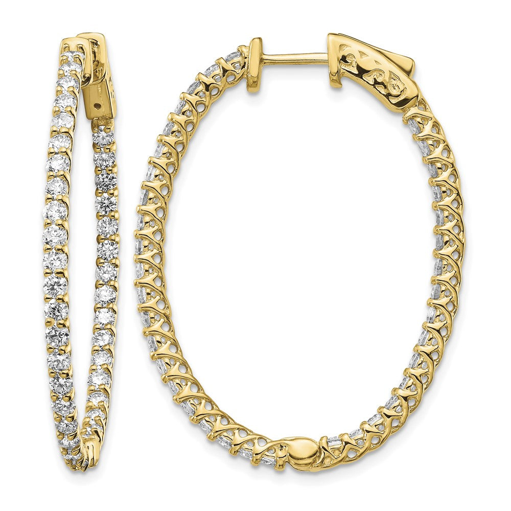 14k Diamond Oval Hoop w/Safety Clasp Earrings