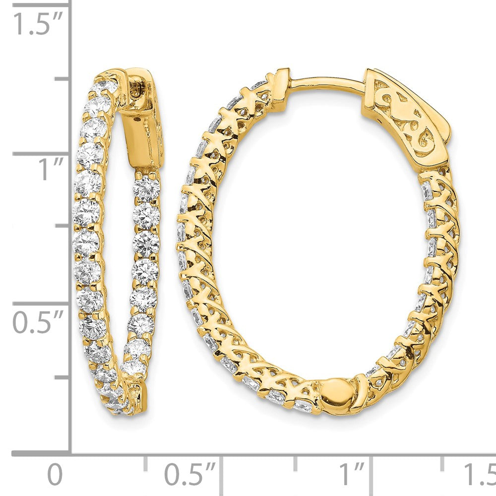 14k Diamond Oval Hoop w/Safety Clasp Earrings
