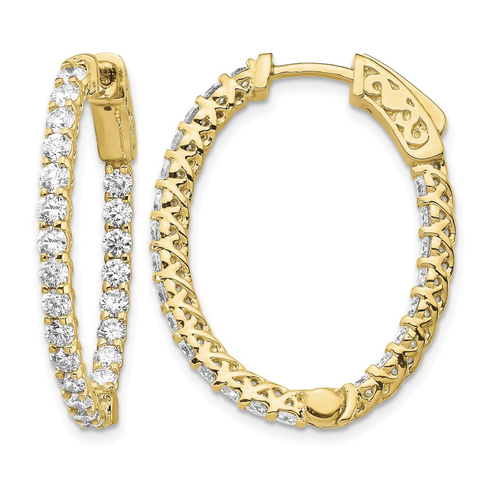 14k Diamond Oval Hoop w/Safety Clasp Earrings