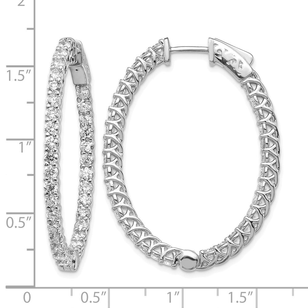 14k White Gold Diamond Oval Hoop w/Safety Clasp Earrings