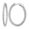 14k White Gold Diamond Oval Hoop w/Safety Clasp Earrings