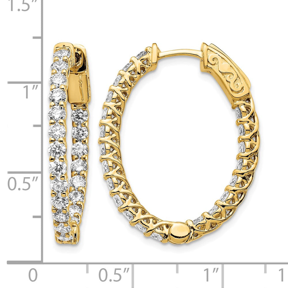 14k Diamond Oval Hoop w/Safety Clasp Earrings