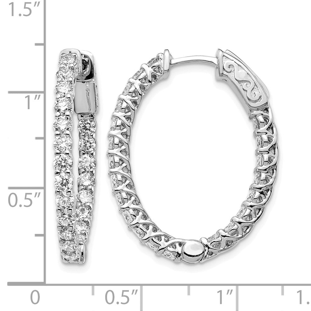 14k White Gold Diamond Oval Hoop w/Safety Clasp Earrings