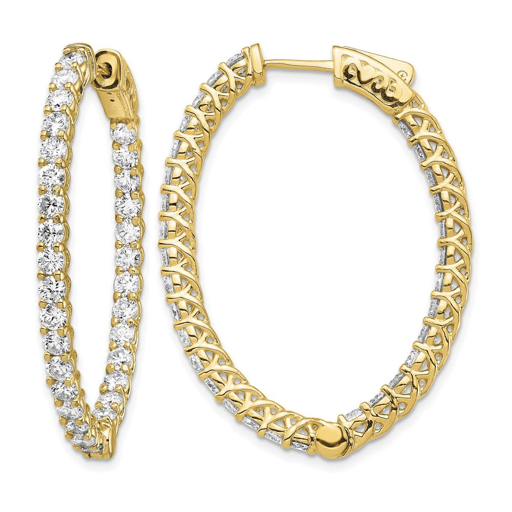 14k Diamond Oval Hoop w/Safety Clasp Earrings