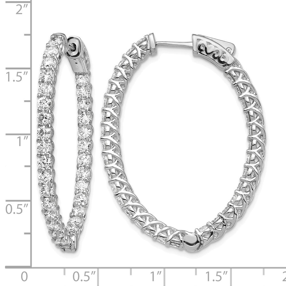 14k White Gold Diamond Oval Hoop w/Safety Clasp Earrings