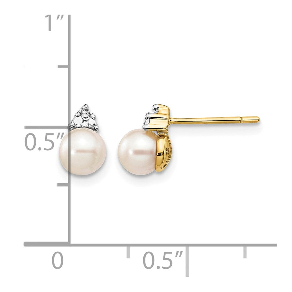 14k 5-6mm White Round FWC Pearl .01ct Diamond Post Earrings
