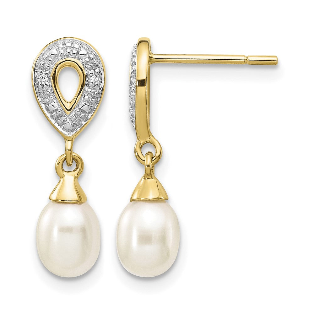 14k 7x5mm White Teardrop FWC Pearl .01ct Diamond Dangle Earrings