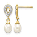 14k 7x5mm White Teardrop FWC Pearl .01ct Diamond Dangle Earrings