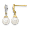 14k 6-7mm White Round FWC Pearl .08ct Diamond Dangle Earrings