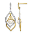 14k 5-6mm White Round FWC Pearl .02ct Diamond Dangle Earrings