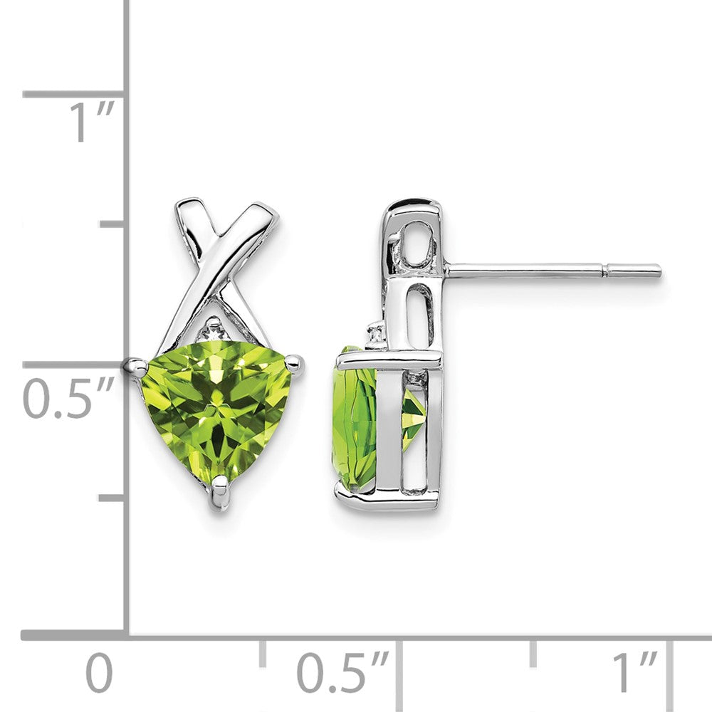 14k White Gold Peridot and White Topaz Trillion Post Earrings