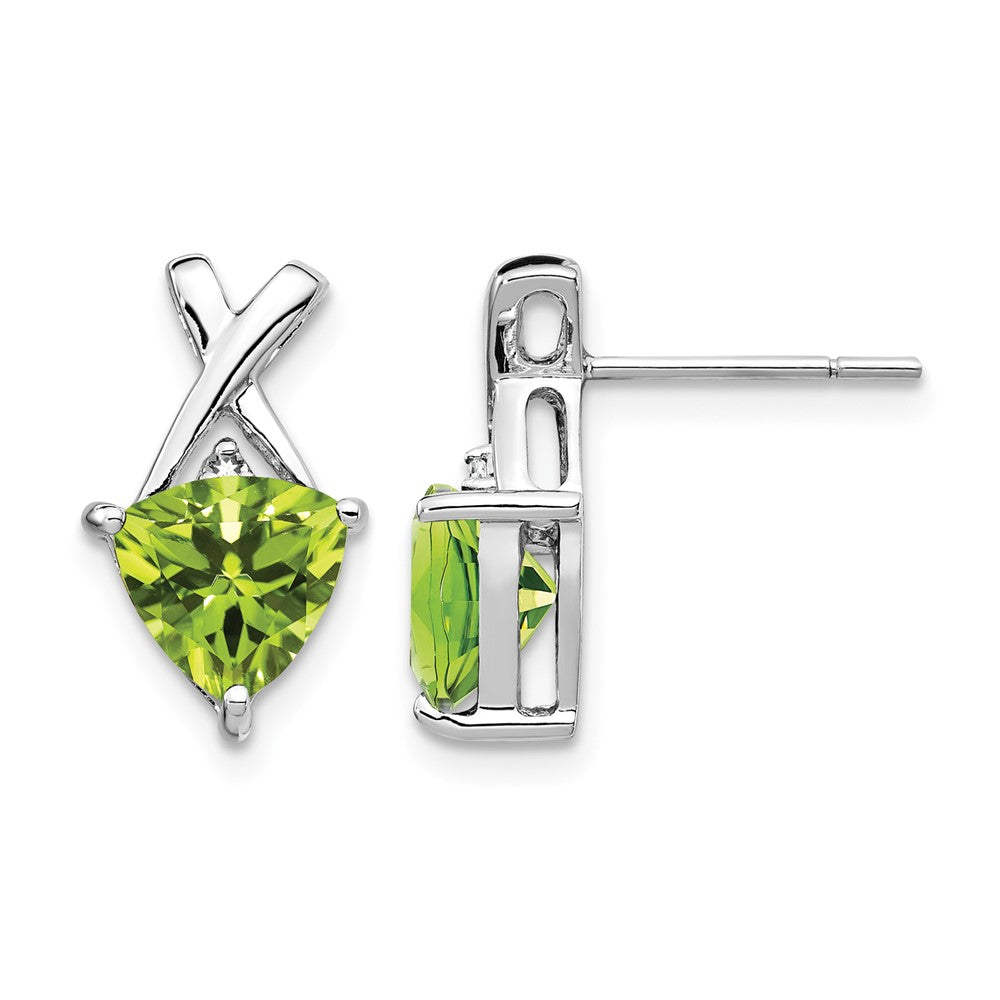 14k White Gold Peridot and White Topaz Trillion Post Earrings