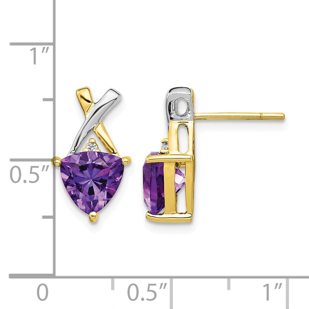 14k & Rhodium Amethyst and White Topaz Trillion Post Earrings