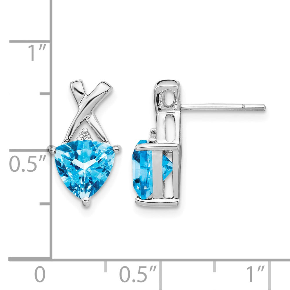 14k White Gold Blue Topaz and White Topaz Trillion Post Earrings