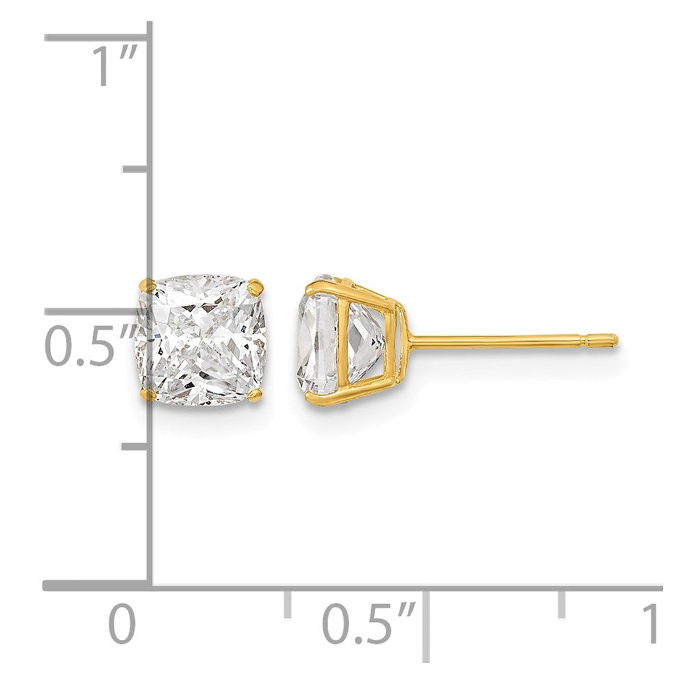 14k Polished 6x6 Cushion Cut CZ Stud Post Earrings