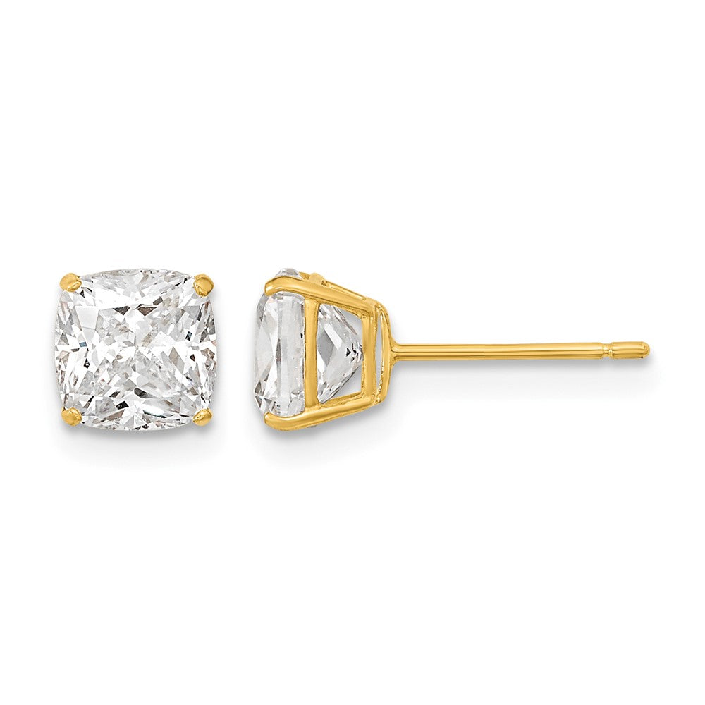 14k Polished 6x6 Cushion Cut CZ Stud Post Earrings