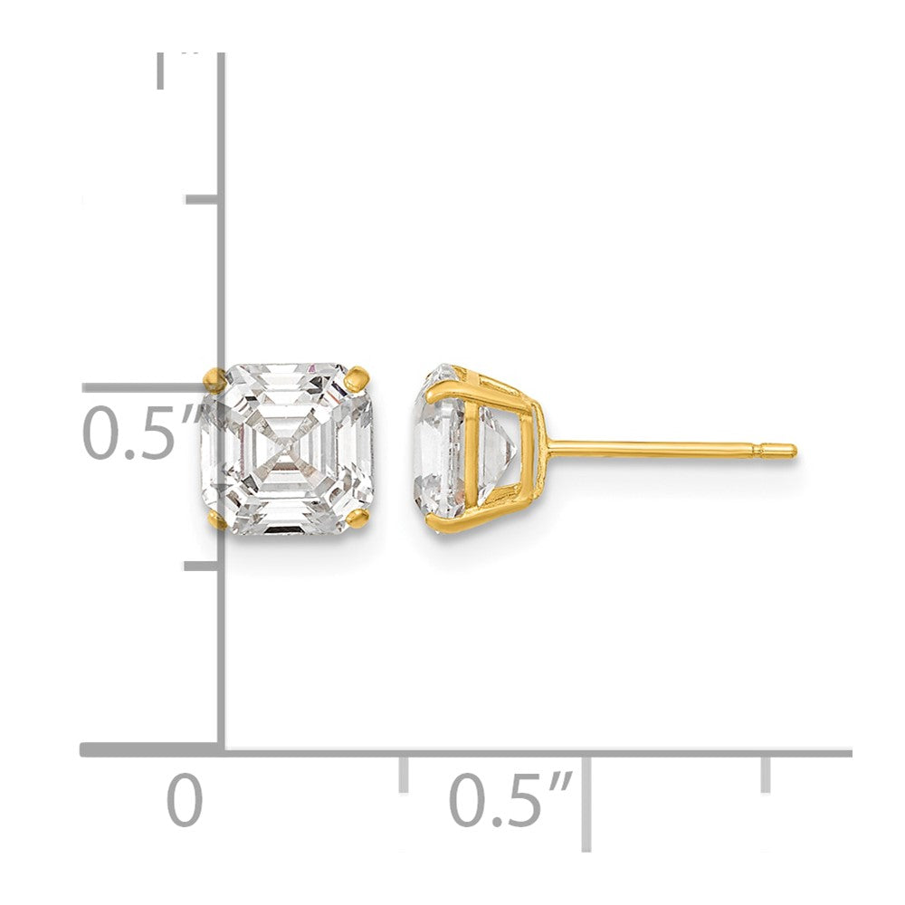 14k Polished 6x6 Asscher Cut CZ Studs Post Earrings