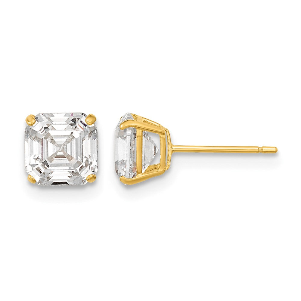 14k Polished 6x6 Asscher Cut CZ Studs Post Earrings