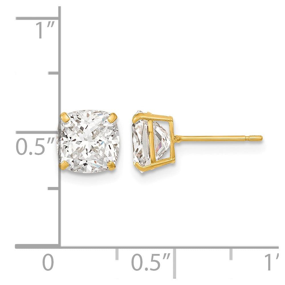 14k Polished 7x7 Cushion Cut CZ Studs Post Earrings