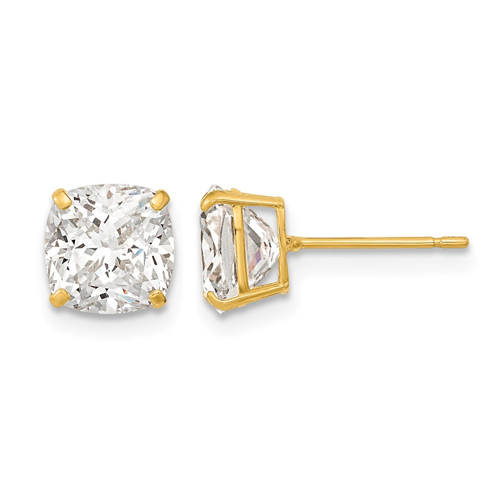 14k Polished 7x7 Cushion Cut CZ Studs Post Earrings