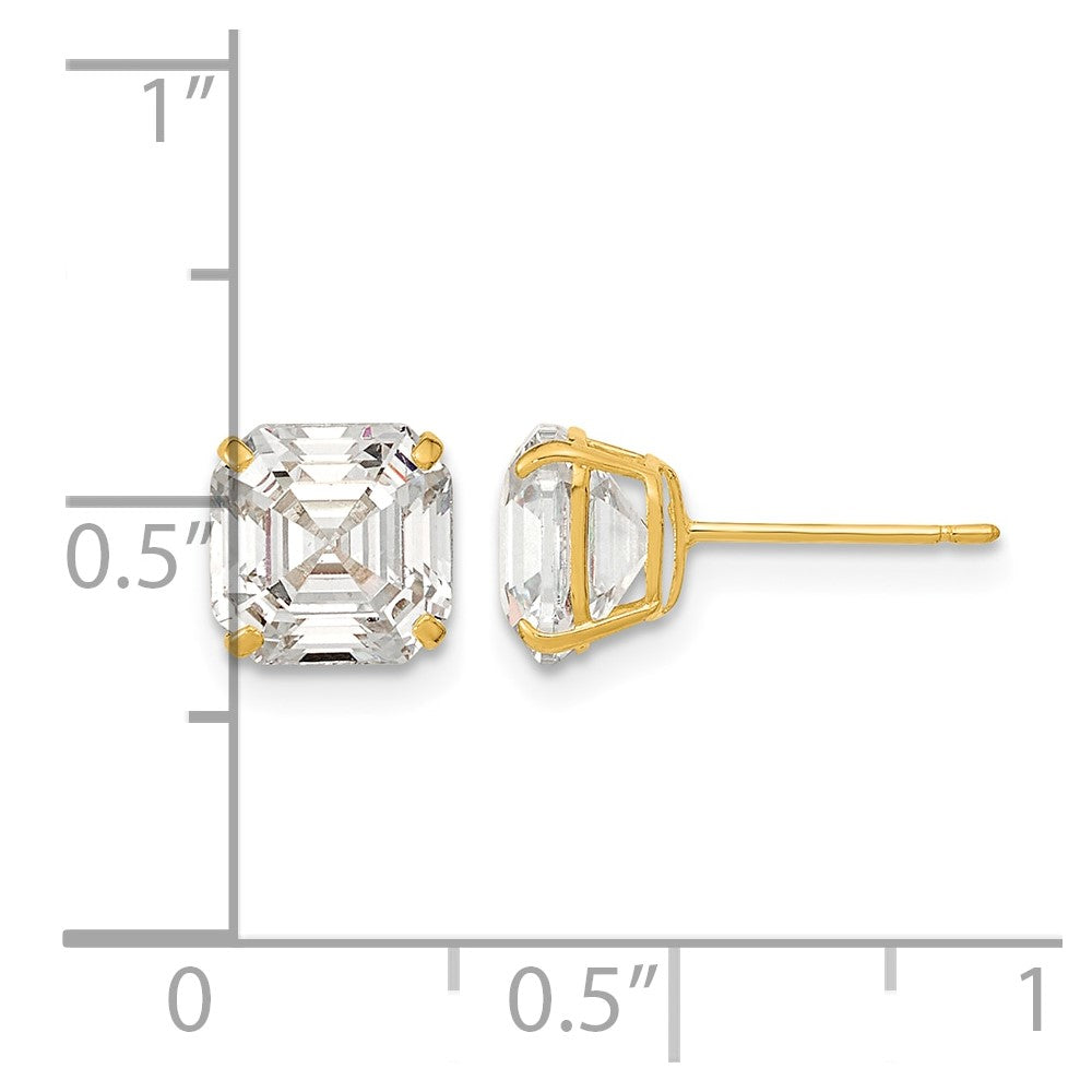 14k Polished 7x7 Asscher Cut CZ Studs Post Earrings