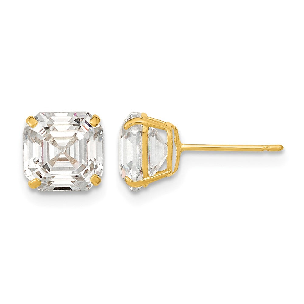 14k Polished 7x7 Asscher Cut CZ Studs Post Earrings