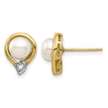 14K 5-6mm White Button FW Cultured Pearl .02ct Diamond Post Earrings
