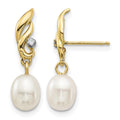 14K 5-6mm White Rice FW Cultured Pearl .02ct Diamond Dangle Earrings