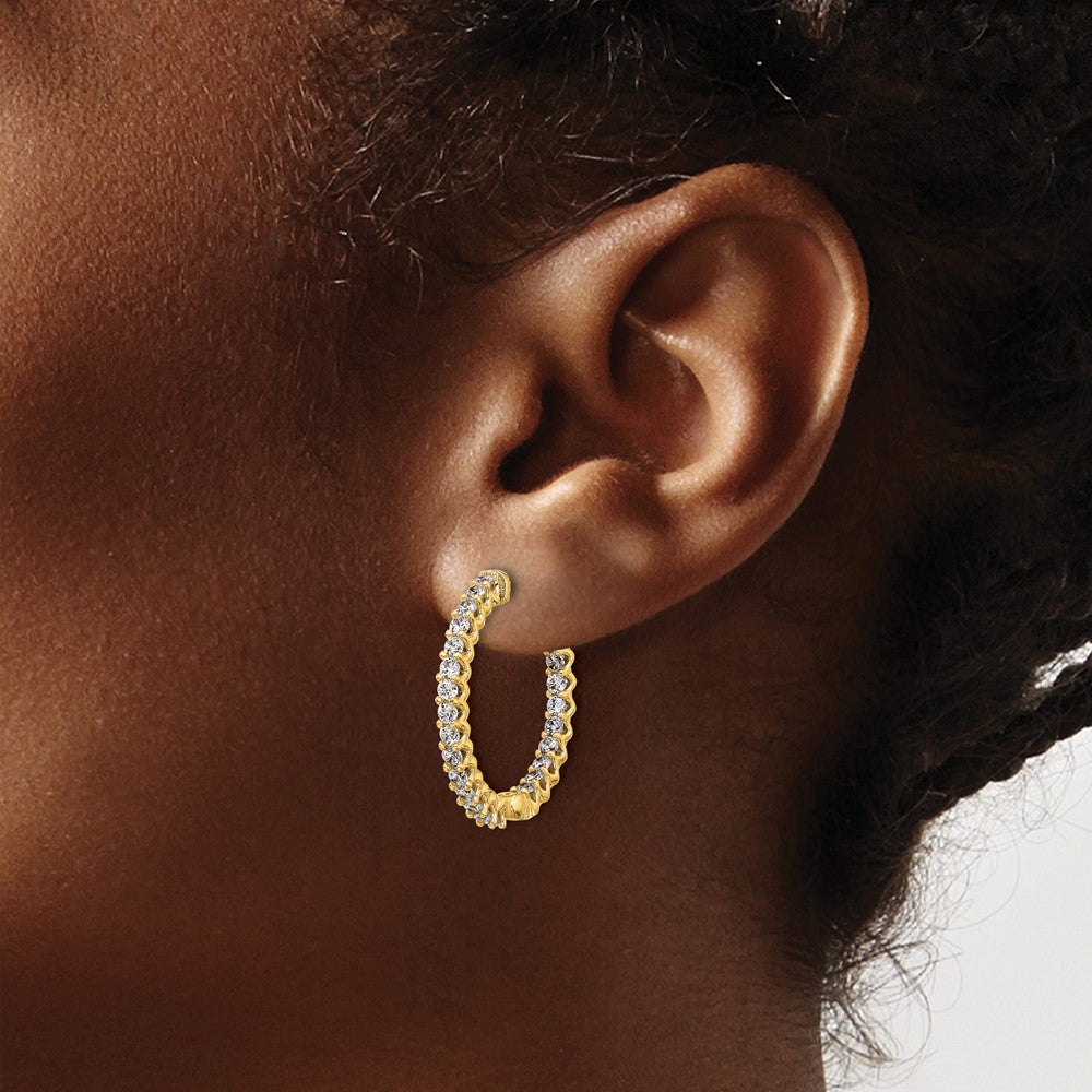 14K 1.6ct 46-2.0mm In/Out Hoop w/ Safety Clasp Diamond Earrings