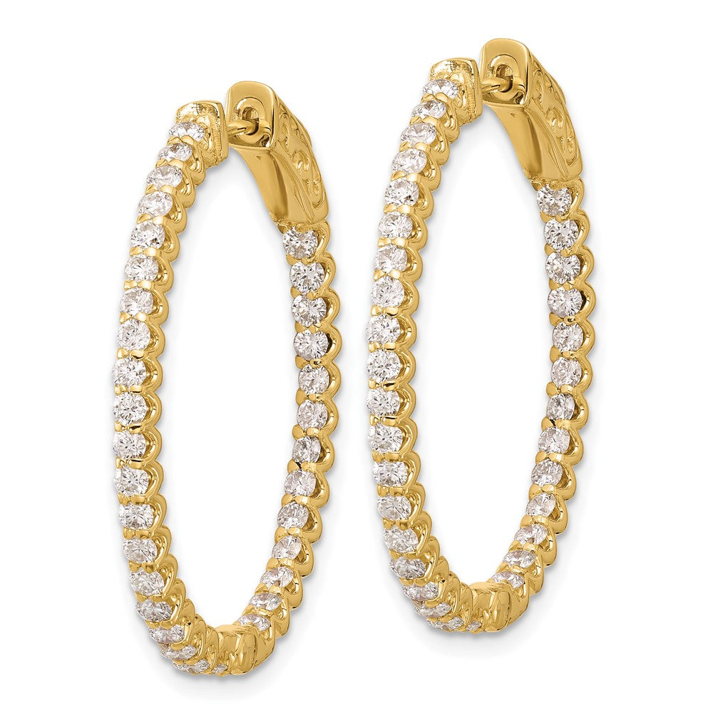 14K 2.3ct 66-2.0mm In/Out Oval Hoop w/ Safety Clasp Diamond Earrings